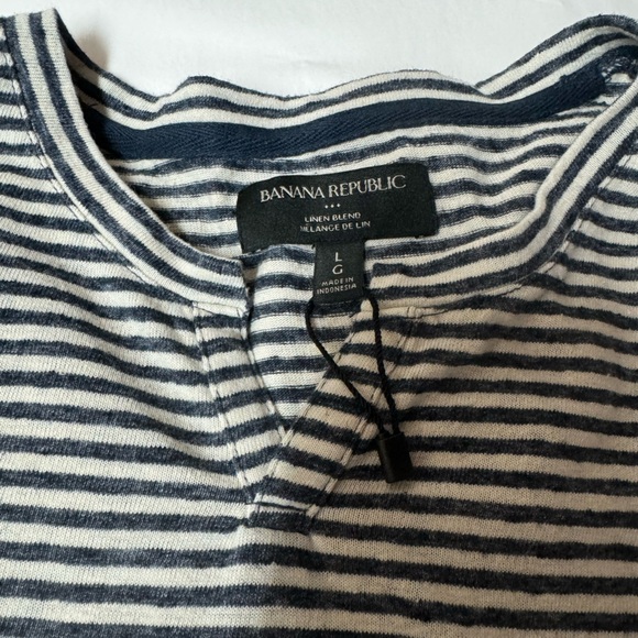 Banana Republic Striped Tee Linen Blend Blue L - Picture 4 of 5